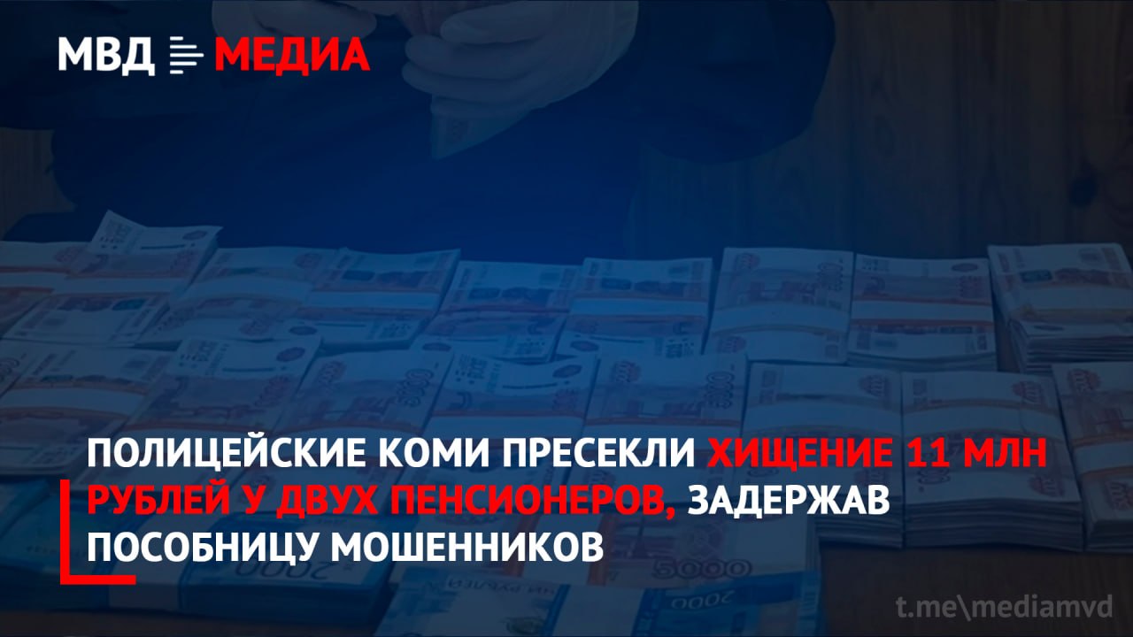 Полицейские Коми пресекли хищение 11 млн рублей у двух пенсионеров, задержав пособницу мошенников