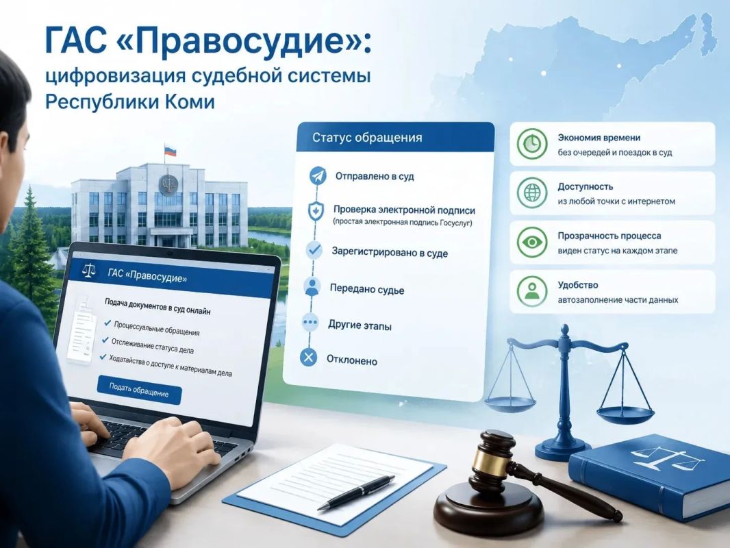 Жители Республики Коми могут подавать документы в суд и отслеживать дела онлайн: как работает ГАС «Правосудие»