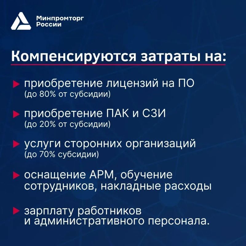 Минпромторг России запускает дополнительный отбор на субсидию по компенсации до 50% затрат на внедрение российского ПО, ПАК и СЗИ Минпромторг России запускает дополнительный отбор на субсидию по компенсации до 50% затрат на внедрение российского ПО, ПАК и СЗИ