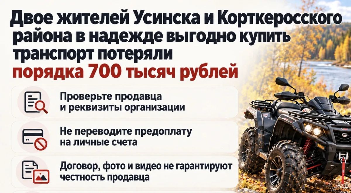 Двое жителей Усинска и Корткеросского района в надежде выгодно купить транспорт потеряли порядка 700 тысяч рублей