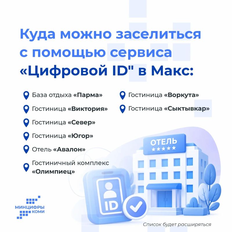 В отелях и гостиницах Коми теперь можно заселяться по Цифровому ID в MAX